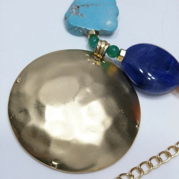 Chico’s Multicolor Beaded Necklace Gold Pendant Suede Cord NWT Statement - Picture 6 of 16